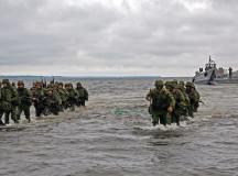 100615-M-0884D-033
LOSKA, Estonia (June 15, 2010) Estonian soldiers wade ashore during a combined U.S. and Estonia amphibious assault training exercise during Baltic Operations (BALTOPS) 2010. BALTOPS is an annual exercise to improve interoperability and cooperation among regional allies by conducting realistic training with the 12 participating nations. (U.S. Marine Corps photo by Sgt. Rocco DeFilippis/Released)